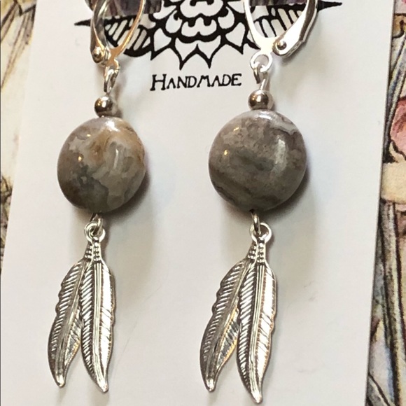 Feathered Laguna Agate Earrings - Picture 4 of 8